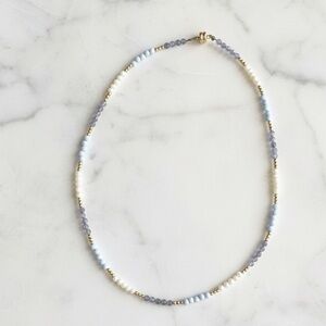 💎 Custom Handmade Beaded Choker Necklace - Pearl, Gold, & Purple Cat's Eye